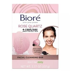 Biore Rose Quartz Charcoal Facial Cleansing Bar for Oily‎ Skin 3.77 oz New